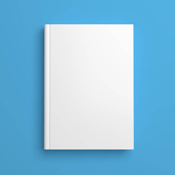 livro de capa branca em branco isolado em azul - brochure blank paper book cover - fotografias e filmes do acervo