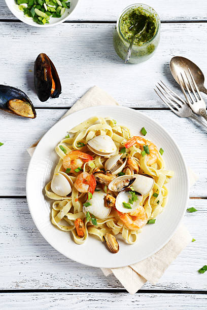 istock Italian pasta with seafood on plate 478486438
