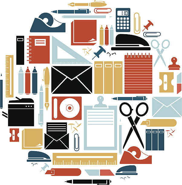 Stationery Icon Set A set of stationery and office supply icons. See below for more work and business images. stapled paper stock illustrations