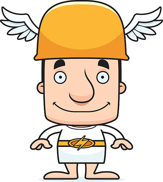 ilustraciones, imágenes clip art, dibujos animados e iconos de stock de sonriente hombre de historieta hermes - mercury greek god men roman god