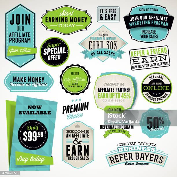 Set Of Affiliate And Referral Badges And Stickers Stock Illustration - Download Image Now - Marketing, Incentive, Badge