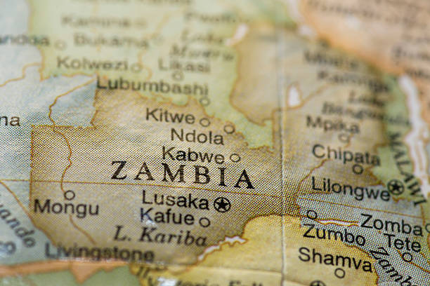 Macro of Zambia on a globe Macro of Zambia on a globe, narrow depth of field zambia stock pictures, royalty-free photos & images