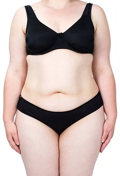 Obese neglected body isolated over white background.