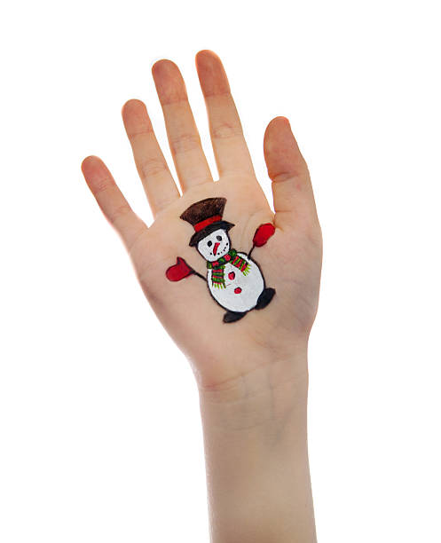istock Kid's hands with painted Christmas symbol. Snowman 478494560