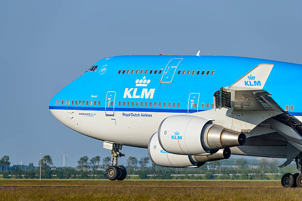 Amsterdam, The Netherlands - June 10, 2015: KLM Boeing 747 Jumbojet airplane taking off from Schiphol Airport near Amsterdam in The Netherlands. 