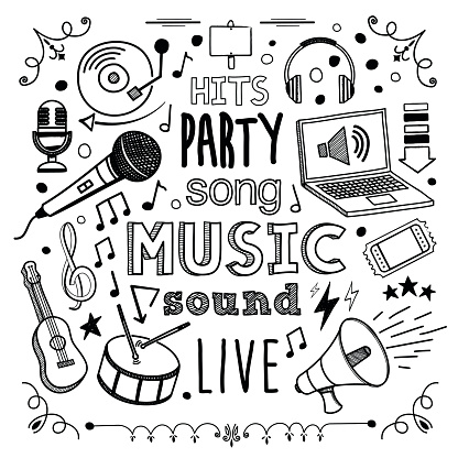Music themed (doodle) hand-drawn illustration.