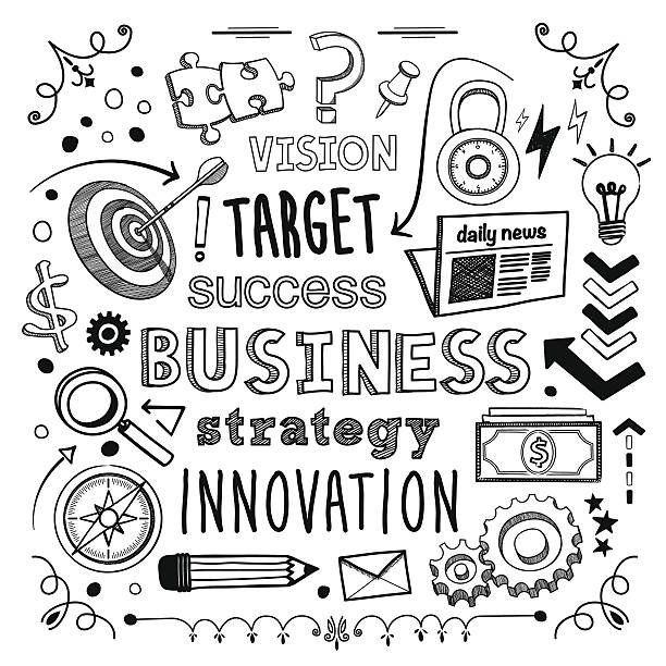 Business Business themed (doodle) hand-drawn illustration. writing tools stock illustrations