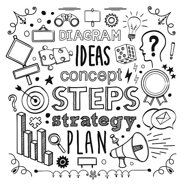 Diagram & Plan Diagram & Plan themed (doodle) hand-drawn illustration. drawing of metaphor stock illustrations