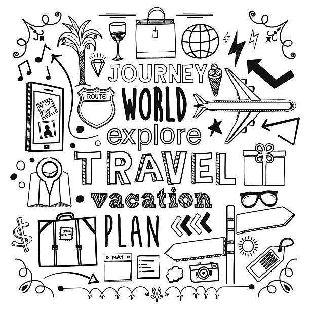 Travel Travel themed (doodle) hand-drawn illustration. travel drawings stock illustrations