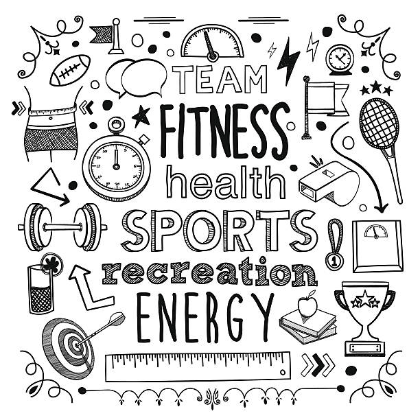 Fitness Fitness themed (doodle) hand-drawn illustration. sport drawings stock illustrations