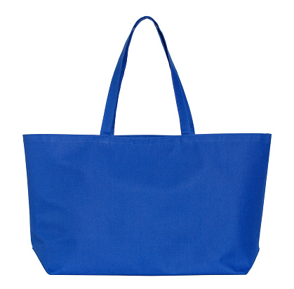 Blue canvas shopping bag isolated on white background with clipping path