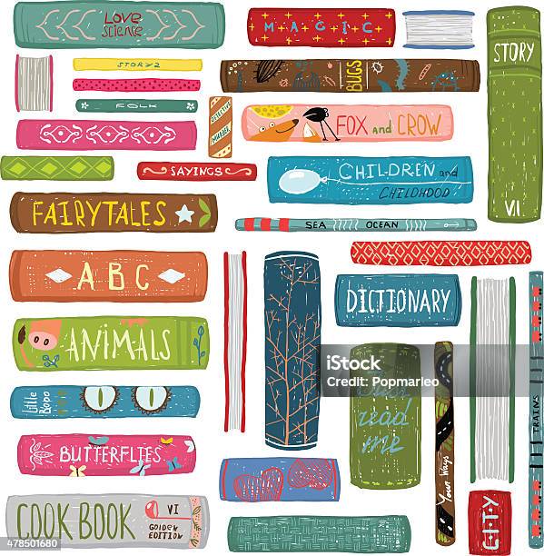 Colorful Books Drawing Library Collection Stock Illustration - Download Image Now - Book, Stack, Bookshelf