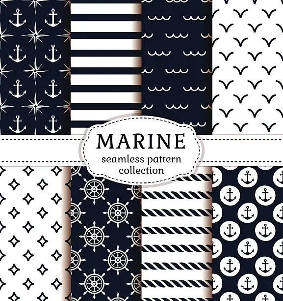 Vector illustration of Sea and nautical patterns set.