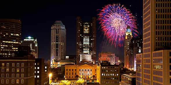 Red, White & Boom fireworks light the Columbus, Ohio skyline on the Fourth of July