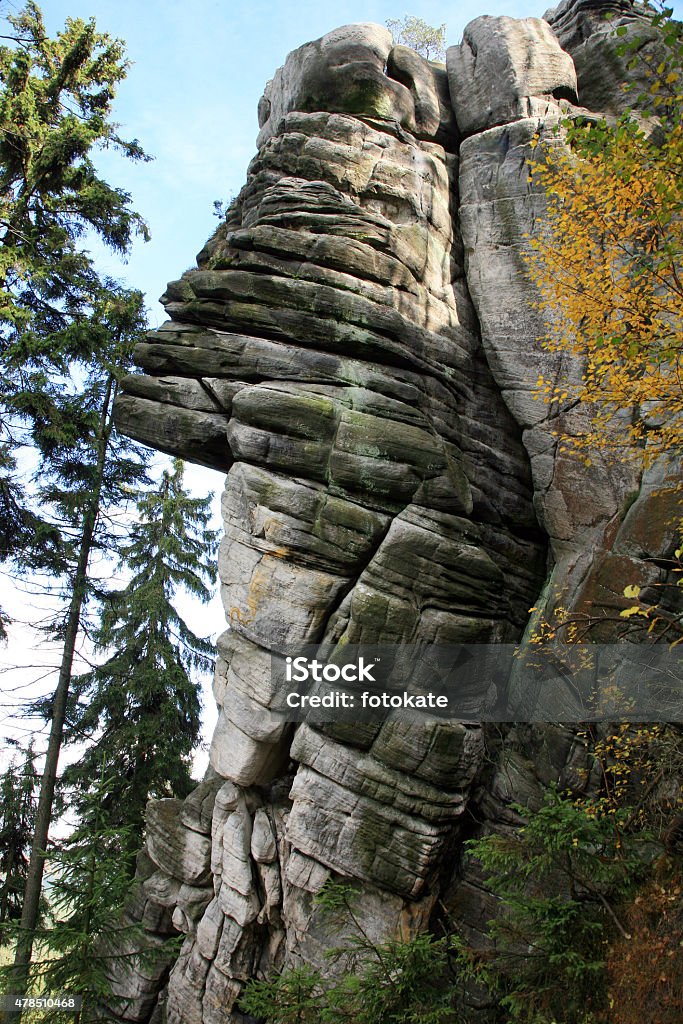 Table Mountain in Poland Table Mountain in Poland, one of the oldest mountains in Europe. Formations caused by karst phenomena. Autumn Stock Photo
