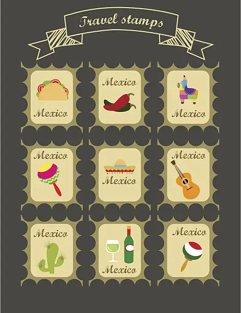 Vector illustration of Mexico stamps