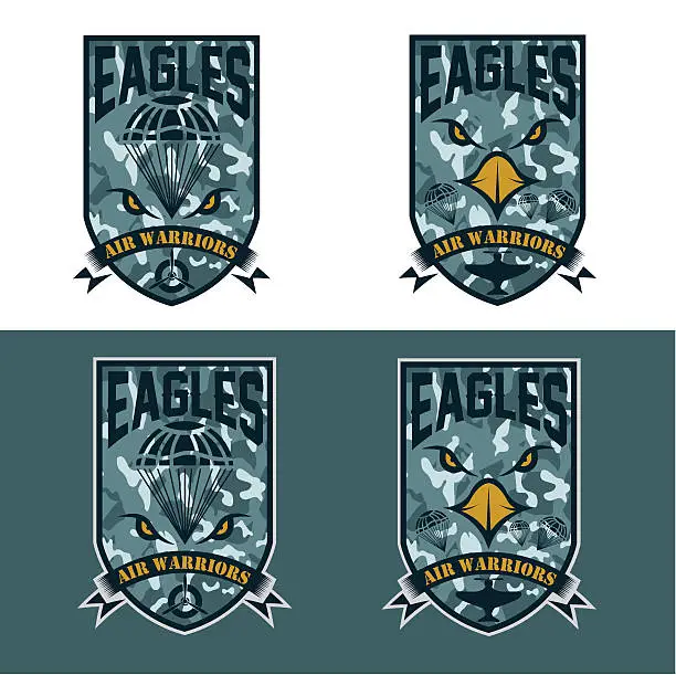 Vector illustration of eagles air warrriors army shields set vector design template
