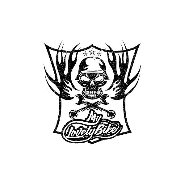 ilustrações de stock, clip art, desenhos animados e ícones de minha adorável bicicleta o emblema do grunge com crânio de capacete - tattoo grunge crest coat of arms