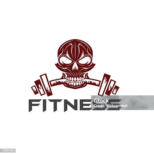 Skull Holding A Barbell In The Teeth Stock Illustration - Download Image Now - 2015, Aggression, Badge