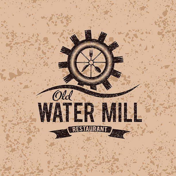 illustrazioni stock, clip art, cartoni animati e icone di tendenza di vecchia water mill ristorante concept design template vettoriale - water wheel