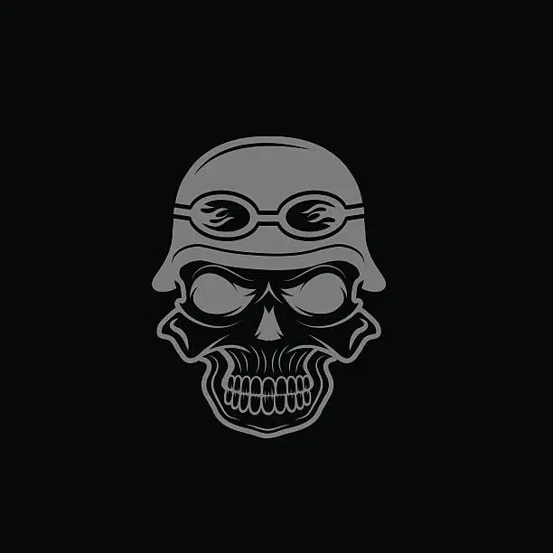 Vector illustration of skull in helmet, biker theme vector design template