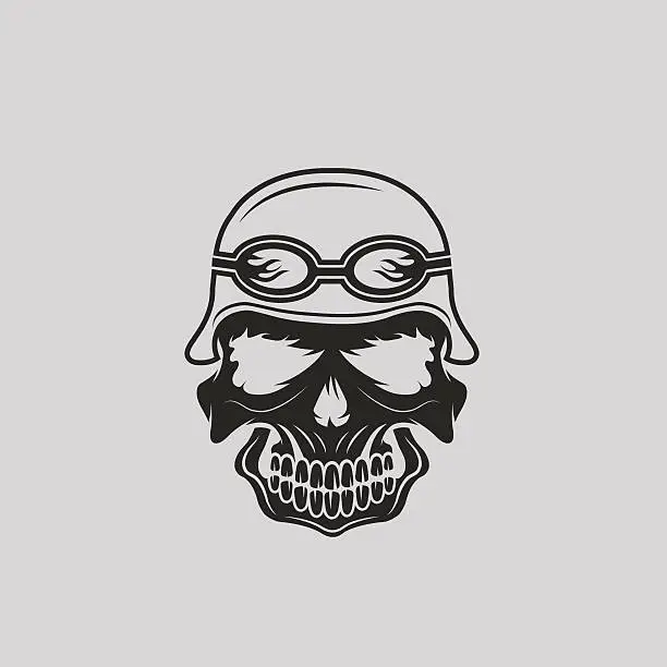 Vector illustration of skull in helmet, biker theme vector design template