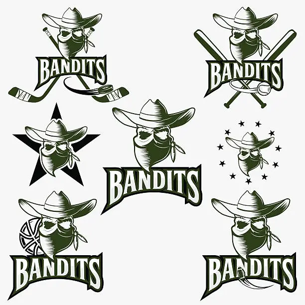 Vector illustration of set of skull bandit sports labels