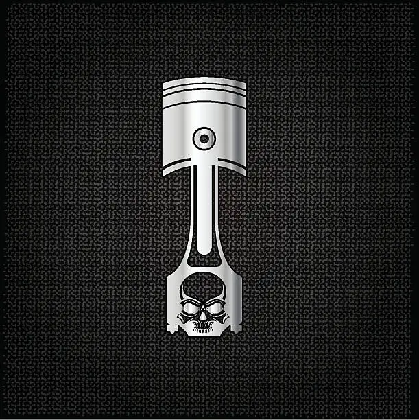 Vector illustration of silver biker theme design template with piston and skull