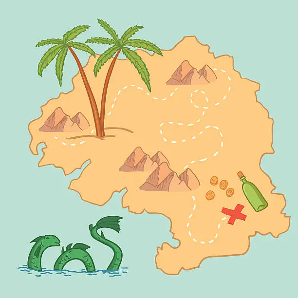 Vector illustration of Hand drawn vector illustration - treasure map and design elements