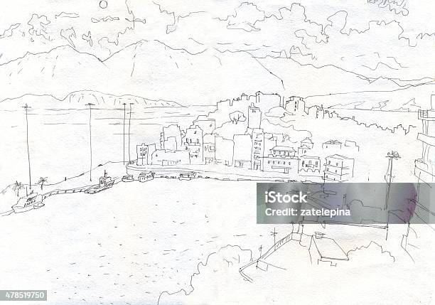 Panorama Of The City From The Sea Bay Linear Figure Stock Illustration - Download Image Now