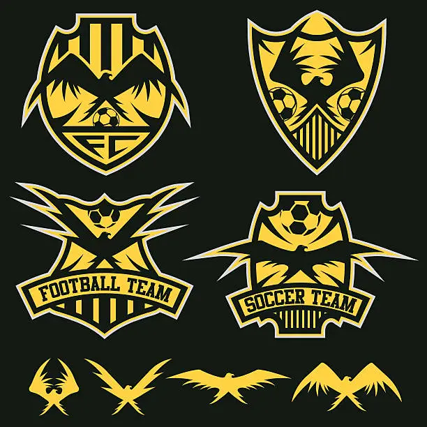 Vector illustration of football team crests set with eagles vector design template