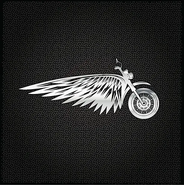 Vector illustration of biker theme silver label with wheel,bike and wings
