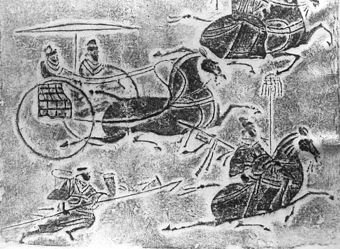 pattern of ride on horse,rubbing form a stone inscription which made in Han Dynasty (about 2000 years ago) at china.