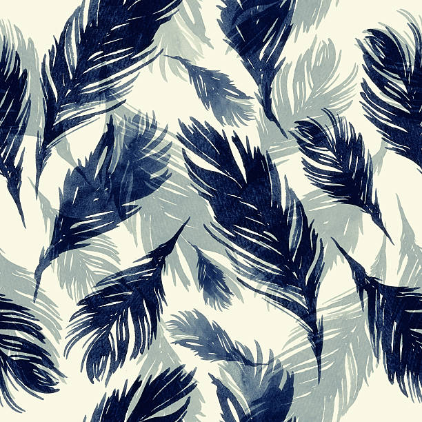 seamless pattern with watercolor feathers vector art illustration
