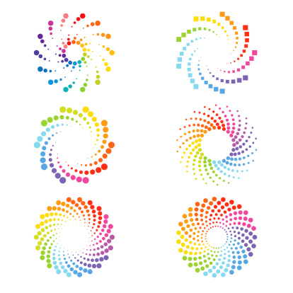 Multi colored spirals of circles and cubes