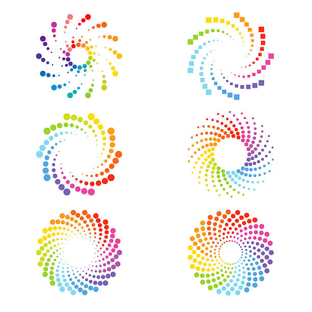 colorful circular spirals and cubes stock photo