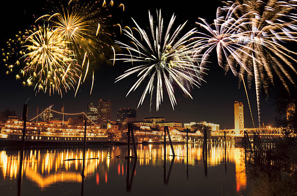 Sacramento skyline with fireworks for a national day