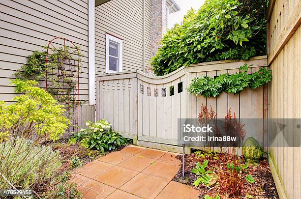 Gates And Fence To The Backyard Stock Photo - Download Image Now - Beige, Gate, Horizontal