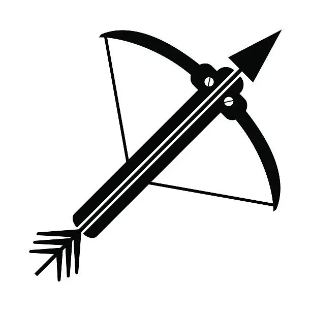 Vector illustration of silhouettes of equipment for shooting from bow and arbalest, crossbow