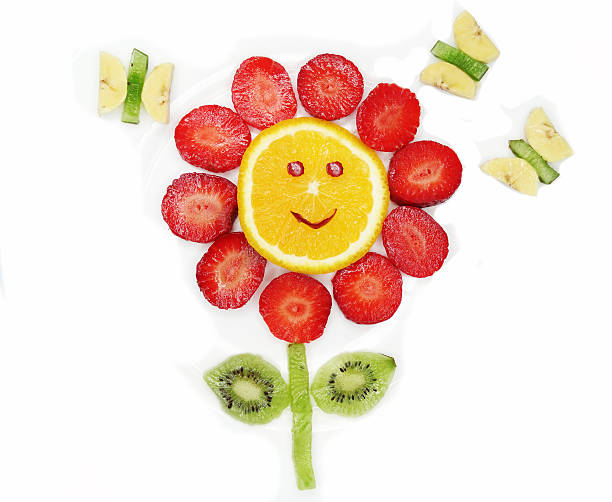 creative fruit child dessert red flower and butterflies form
