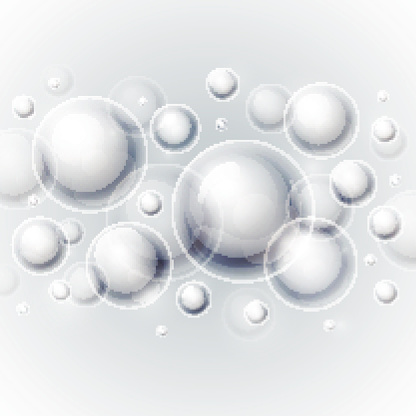 Realistic shiny transparent water drop bubbles on light grey background. RGB EPS 10 vector illustration