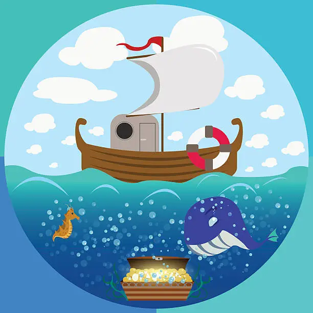 Vector illustration of Sea theme circle set