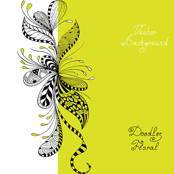 ilustrações, clipart, desenhos animados e ícones de vetor preto, verde e branco floral padrão - spiral plant attribute style invitation