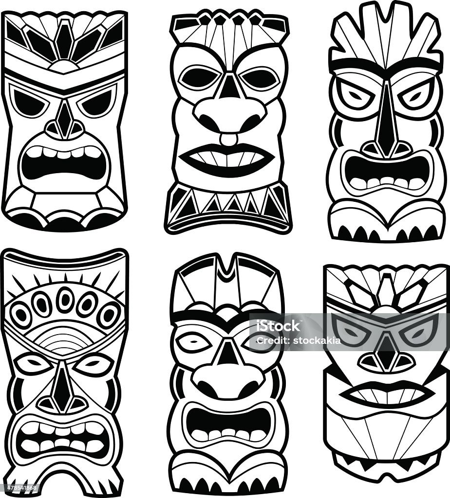 statue de tiki hawaïen masques en noir et blanc - clipart vectoriel de Masque libre de droits