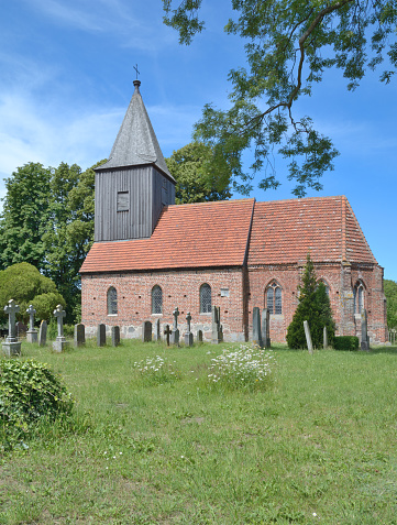 the famous Church of Gross Zicker,built 1350,Moenchgut,Ruegen Island,baltic Sea,Mecklenburg Western Pomerania,Germany