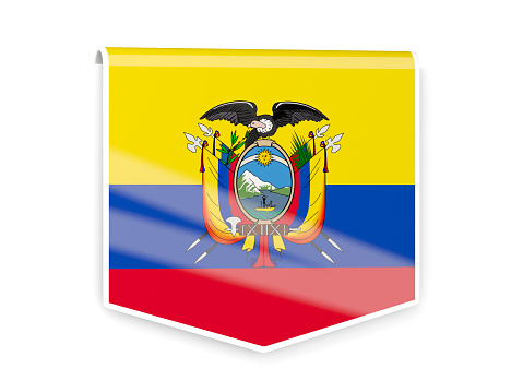 Sqare flag label of ecuador isolated on white