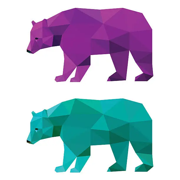 Vector illustration of bear set painted in imaginary colors isolated on white background