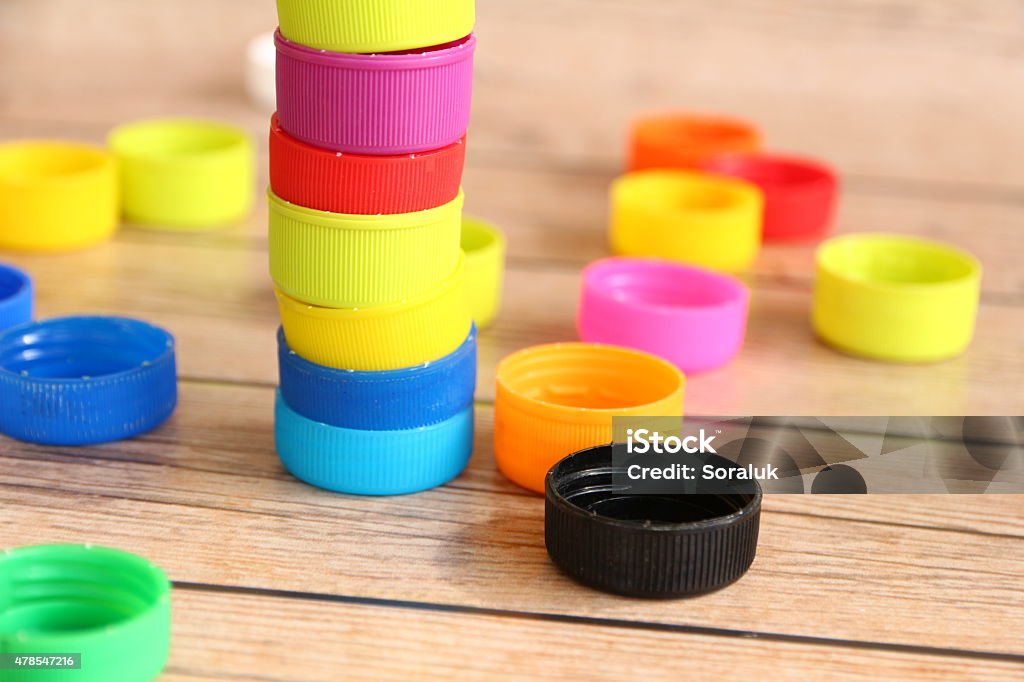 Plastic caps Plastic caps for recycling 2015 Stock Photo