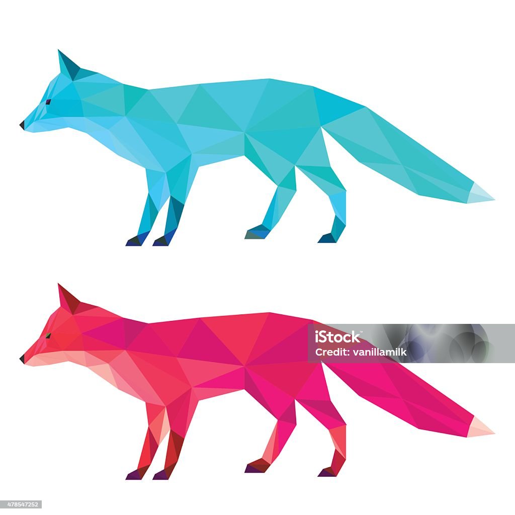 Fox set painted in imaginary colors isolated on white background Fox set painted in imaginary colors isolated on white background. Abstract bright  polygonal geometric triangle illustration for use in design. 2015 stock vector