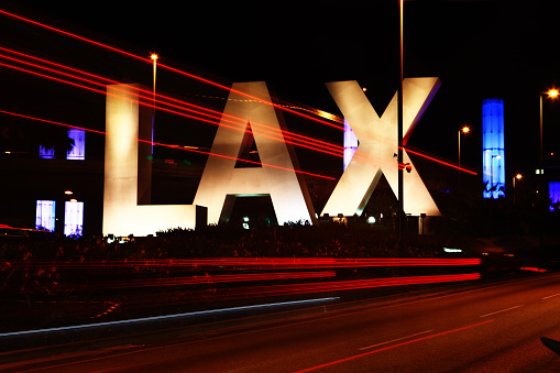 Los Angeles, United States - January 11, 2015: The LAX sign in Los Angeles airport during the night